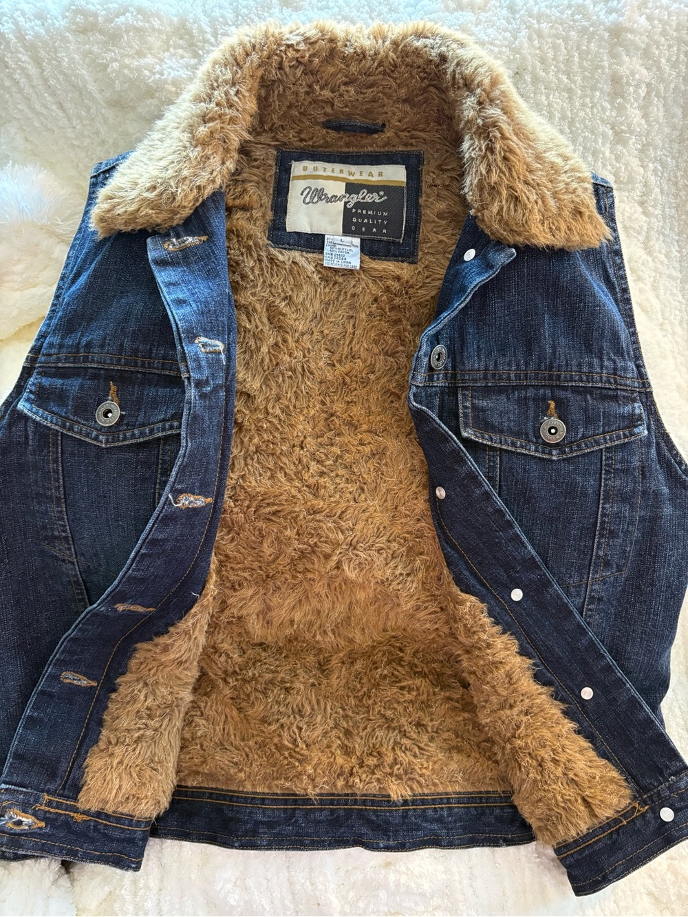 Wrangler Sherpa Lined Denim Vest Western Outerwear Blue Unisex L 🎥